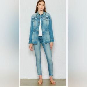 Current/Elliott Long Button Down Smocked The Festival Denim Jean Jacket